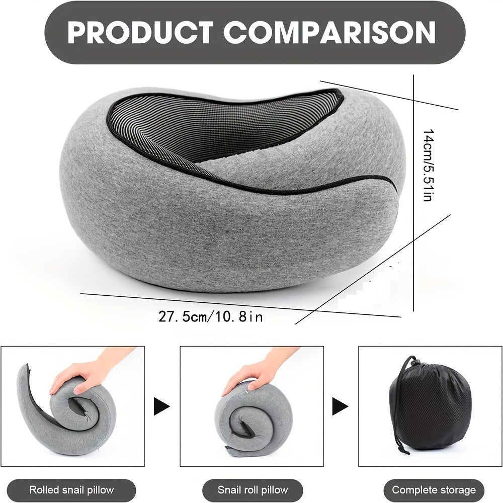 Almohada de viaje de espuma viscoelástica en forma de U gris con funda de malla transpirable para soporte del cuello