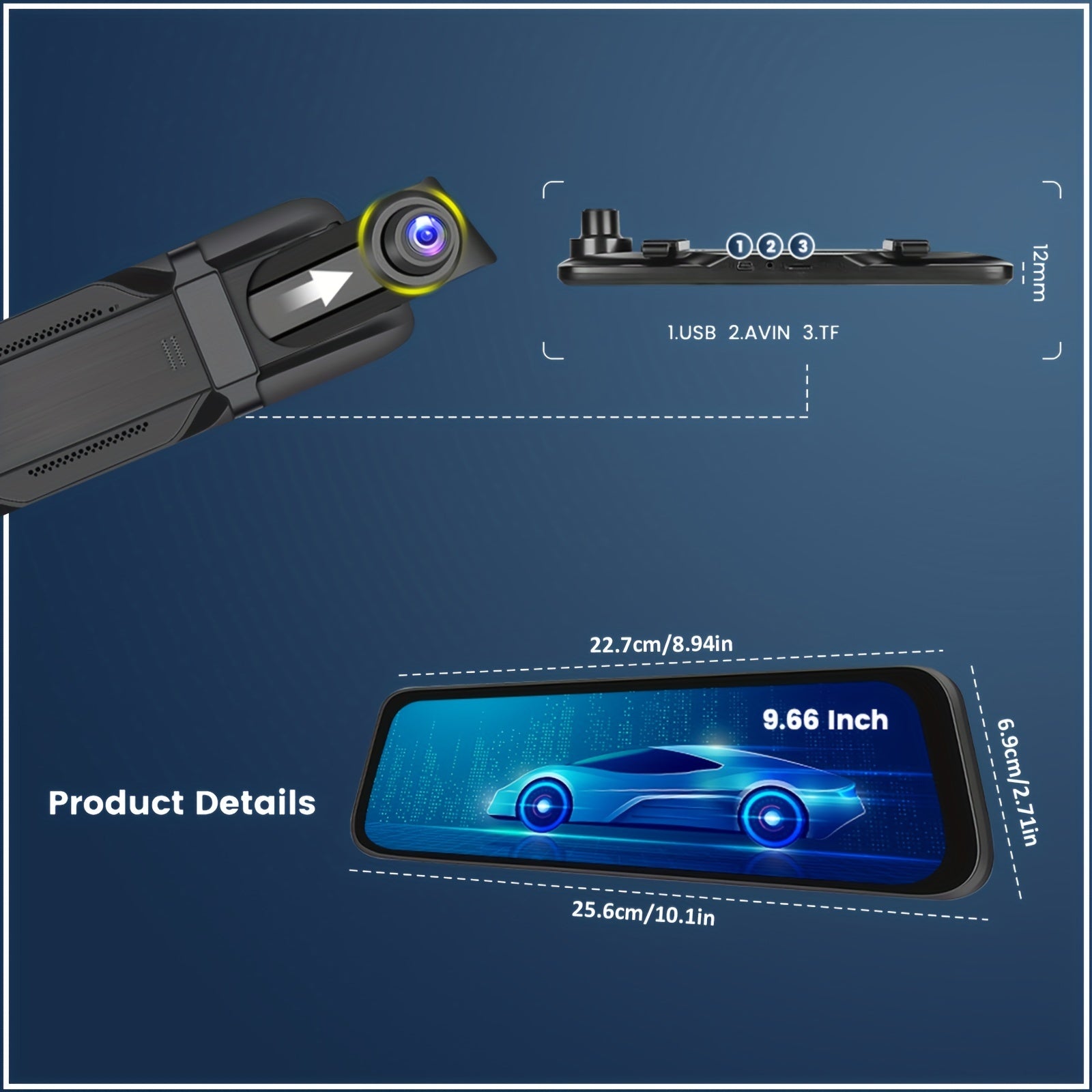 25.4cm Mirror Dash Cam 1080P Front Rear Cameras Touch Screen Night Vision Loop Recording Parking Monitor 32GB Included