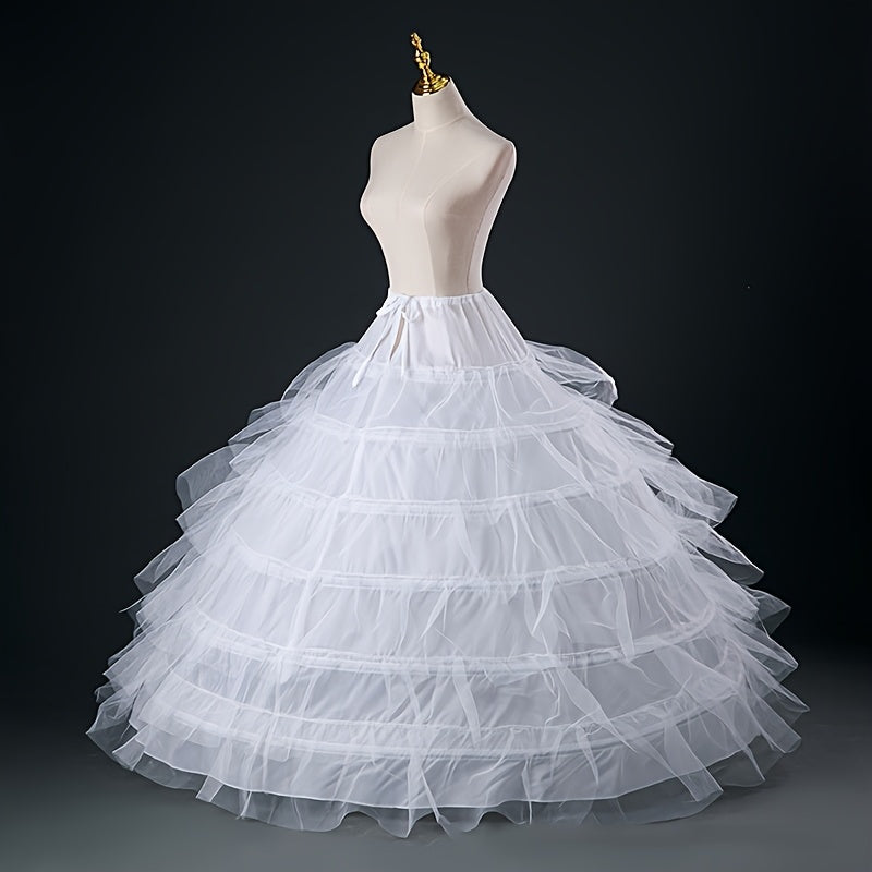 Women's White Crinoline Petticoat for Wedding Gowns and Evening Dresses 6-Hoop Floor Length Underskirt