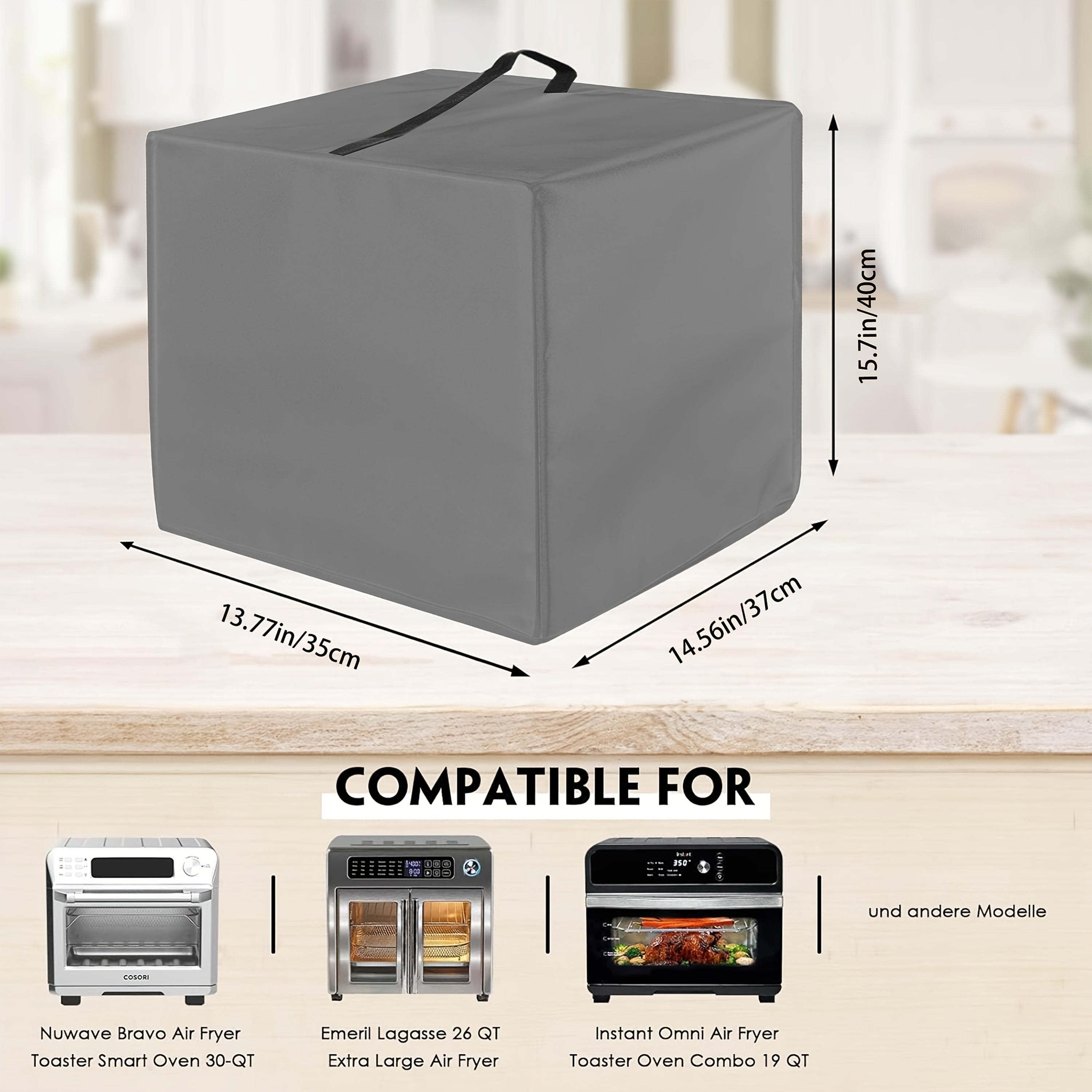 Waterproof Air Fryer Cover Dust UV Resistant Protective Oven Cover Multi-Functional Digital Accessory Black Gray