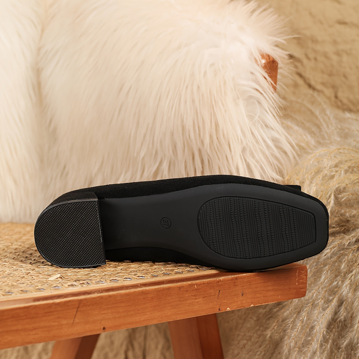 Women's Square Toe Shoes Casual Leather Shoes with Buckles