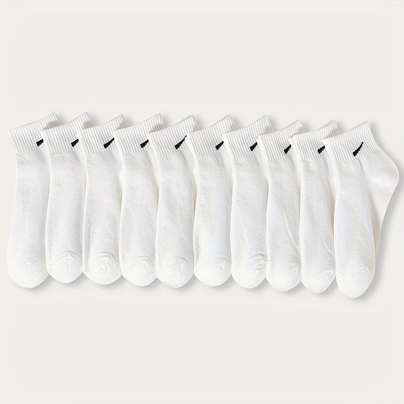 Women's Black and White Ankle Socks 10 Pairs Polyester Spandex Knit Lightweight