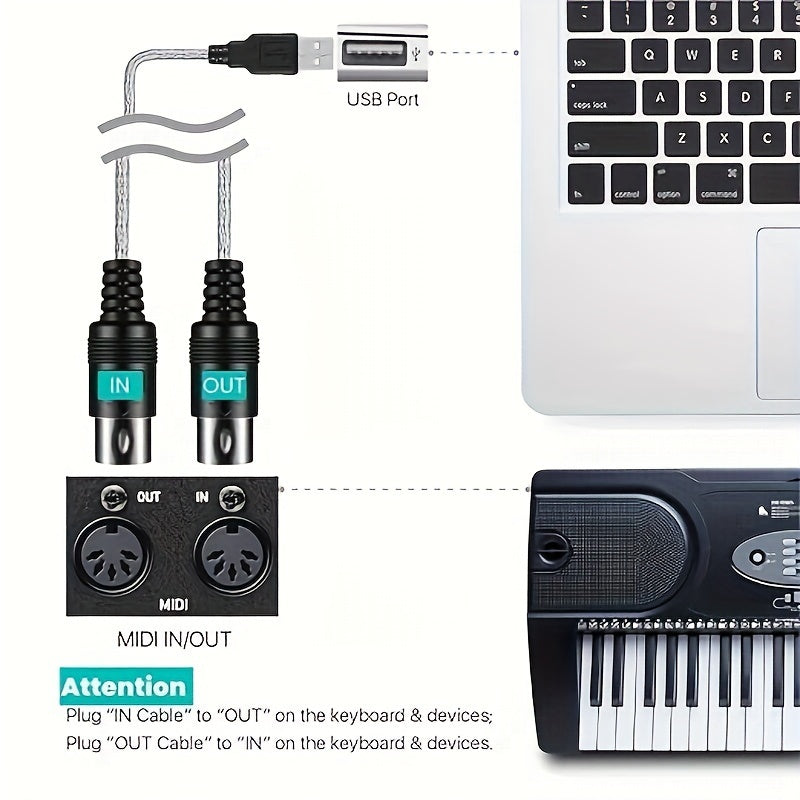 Convertidor de cable USB a MIDI, adaptador de conector de audio de 16 canales para teclados Windows Mac