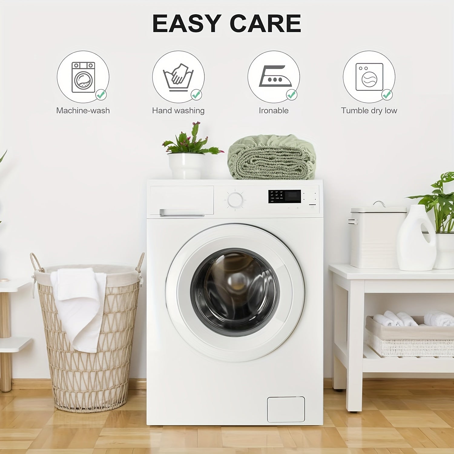 Sábana ajustada verde de microfibra transpirable con bolsillos profundos para todos los tamaños de cama