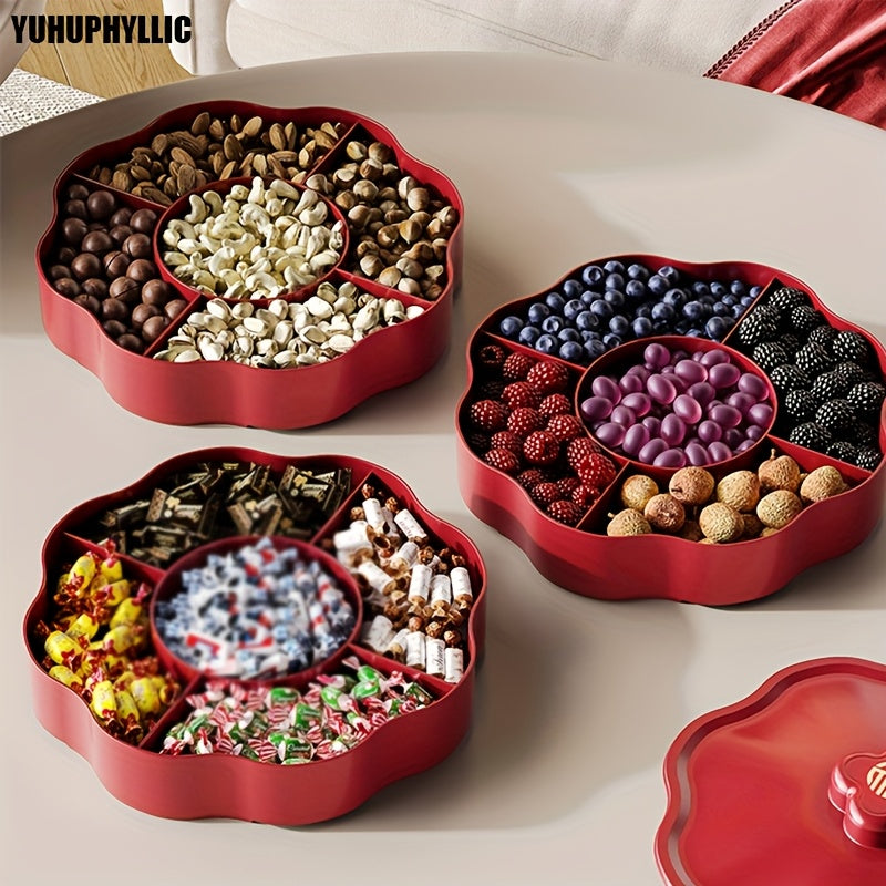 Plastic Snack and Nut Storage Tray with Divider for Fruit Candy and Snacks