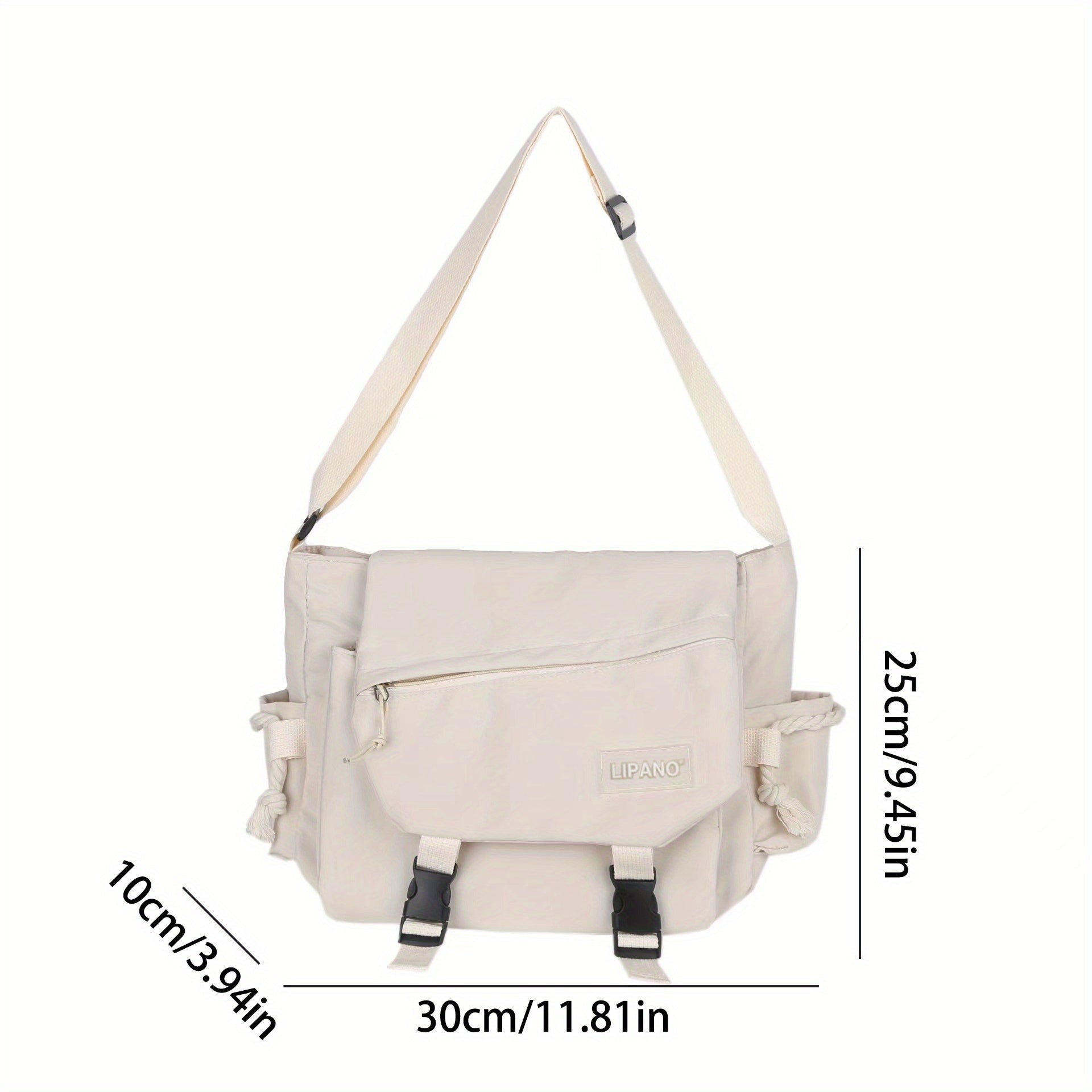 Ayollar uchun Preppy yelka sumkasi, sozlanadigan kamar, zip yopilishi, dog'ga chidamli, to'liq rang