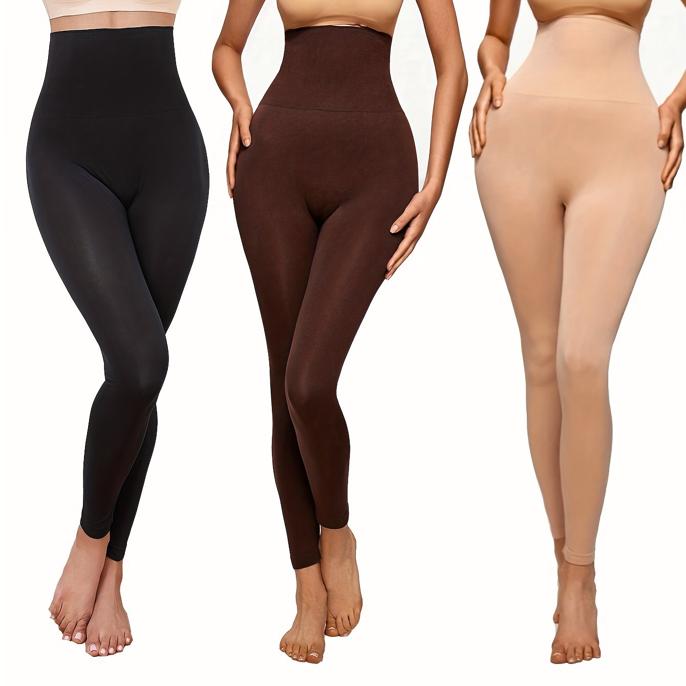 Women's High Waist Shaping Leggings Nylon Elastane Solid Colors 3 Pack