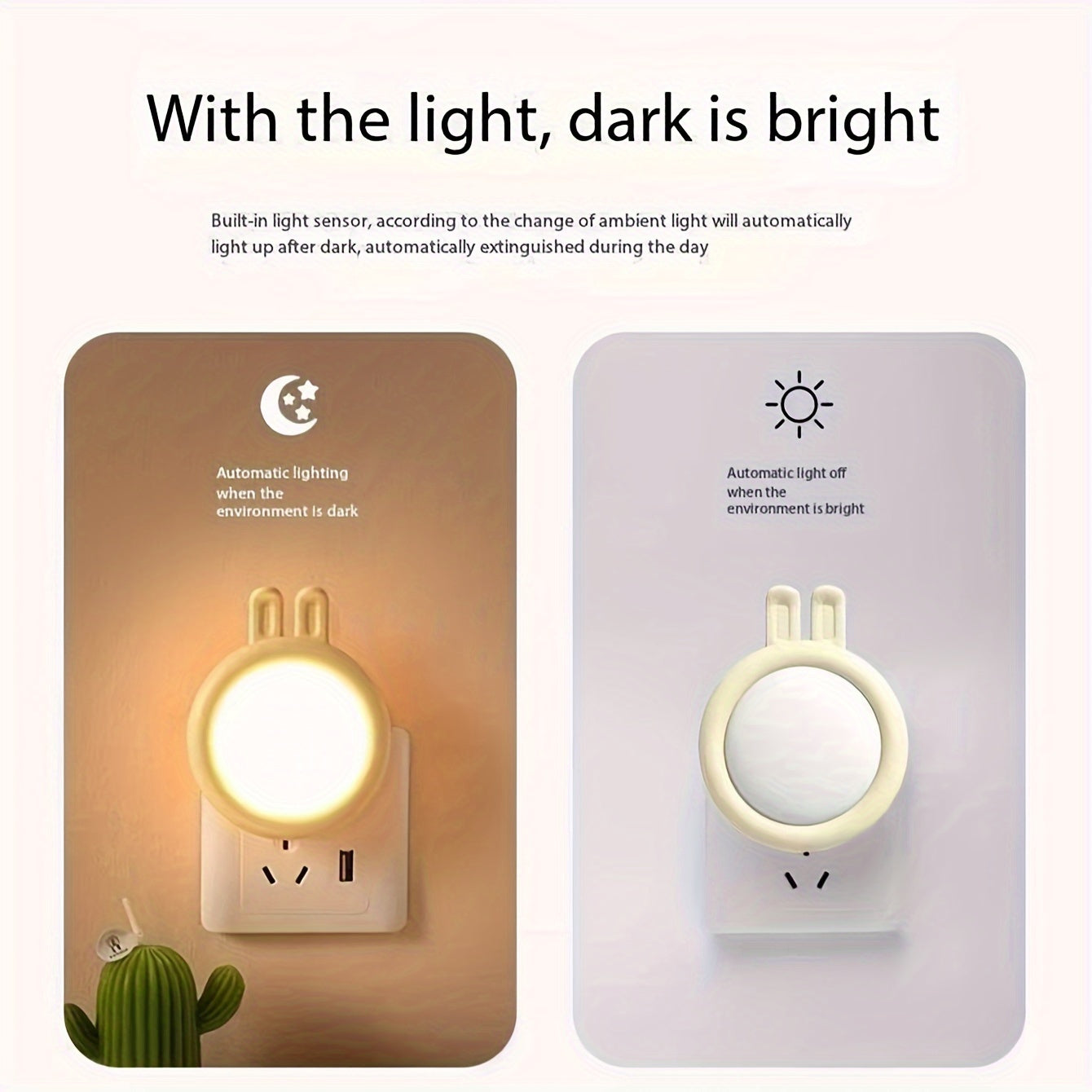 Luz nocturna de tema animal con sensor de luz y enchufe europeo para decoración de dormitorio
