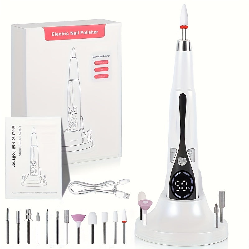 Pulidor de uñas giratorio de alta velocidad portátil con 3 cabezales ajustables y 12 opciones de lijado