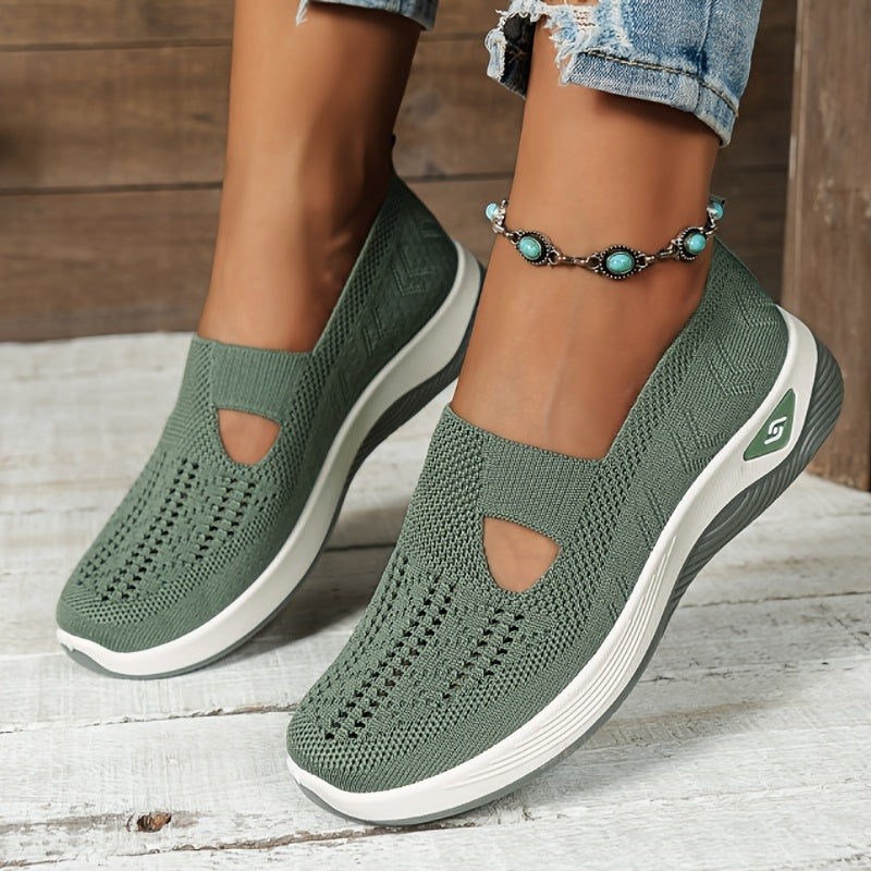 Women's Breathable Slip-On Sneakers Vintage Style Lightweight Fabric Casual Shoes Rubber Sole