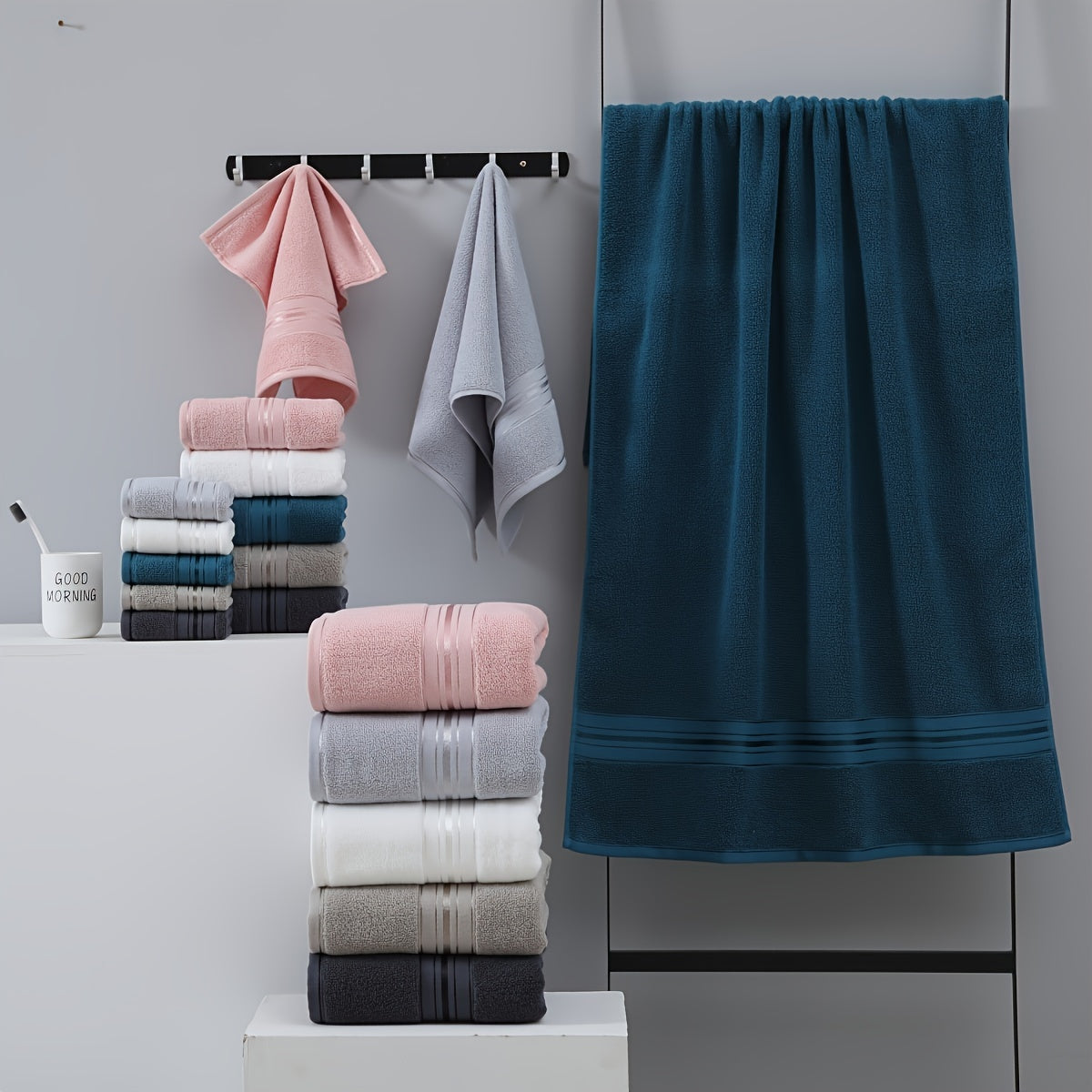 Set of 6 Absorbent Cotton Bath Towels for Spa Hotel Bathroom Use