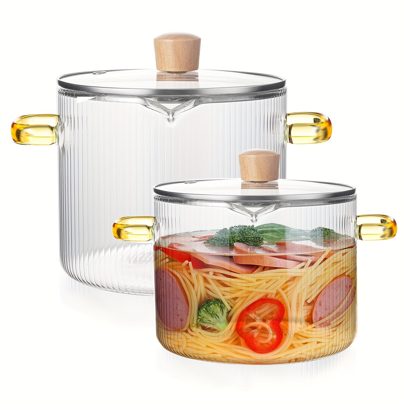 2-Piece Glass Cookware Set Stovetop Pots with Lids for Soup and Paella