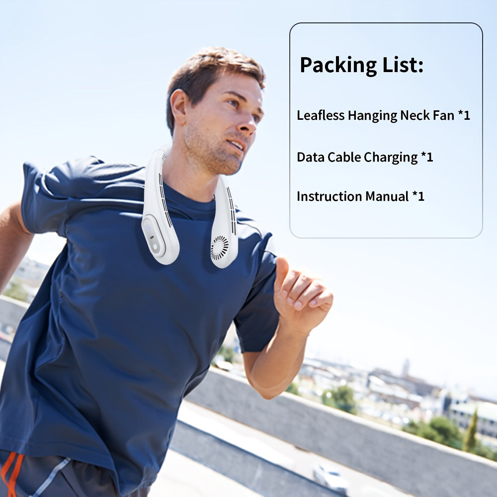 Lightweight White Portable Neck Fan with 3-Speed, Rechargeable Battery