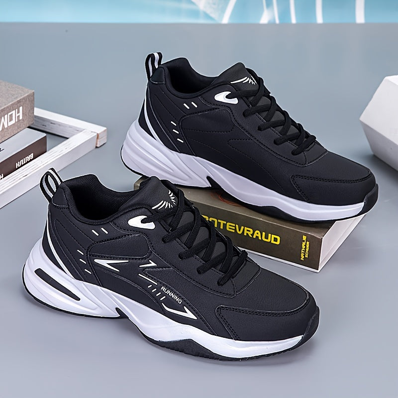 Men's White and Black Casual Sneakers with Lace-Up, PU Upper and TPR Sole