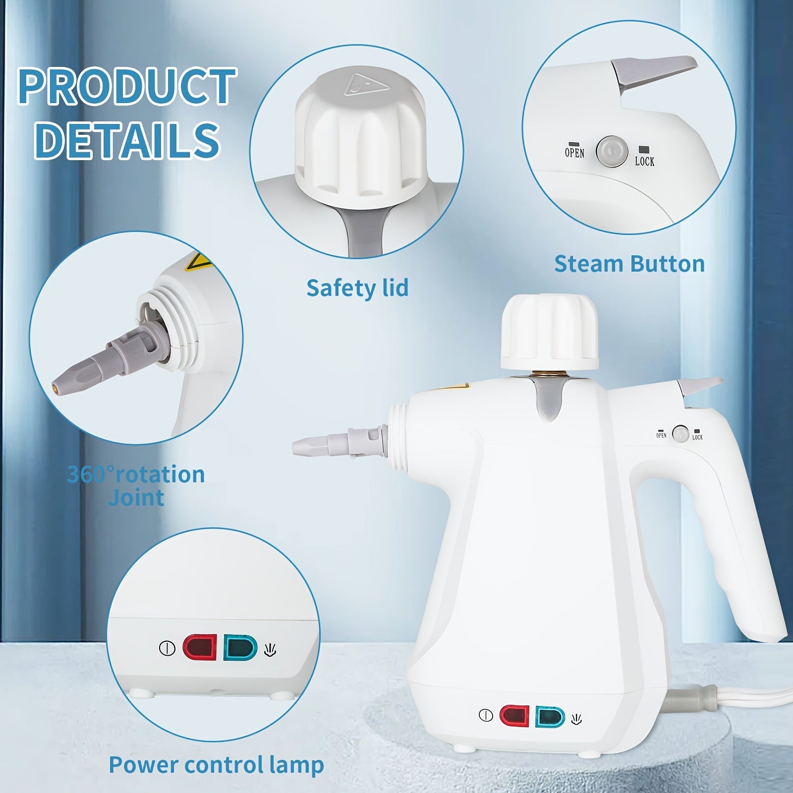 Uyda ko'p yuzalarni tozalash uchun qo'lga olinadigan bug' tozalagich, jumladan, pol, mebel, fugalar va avtomobillar.