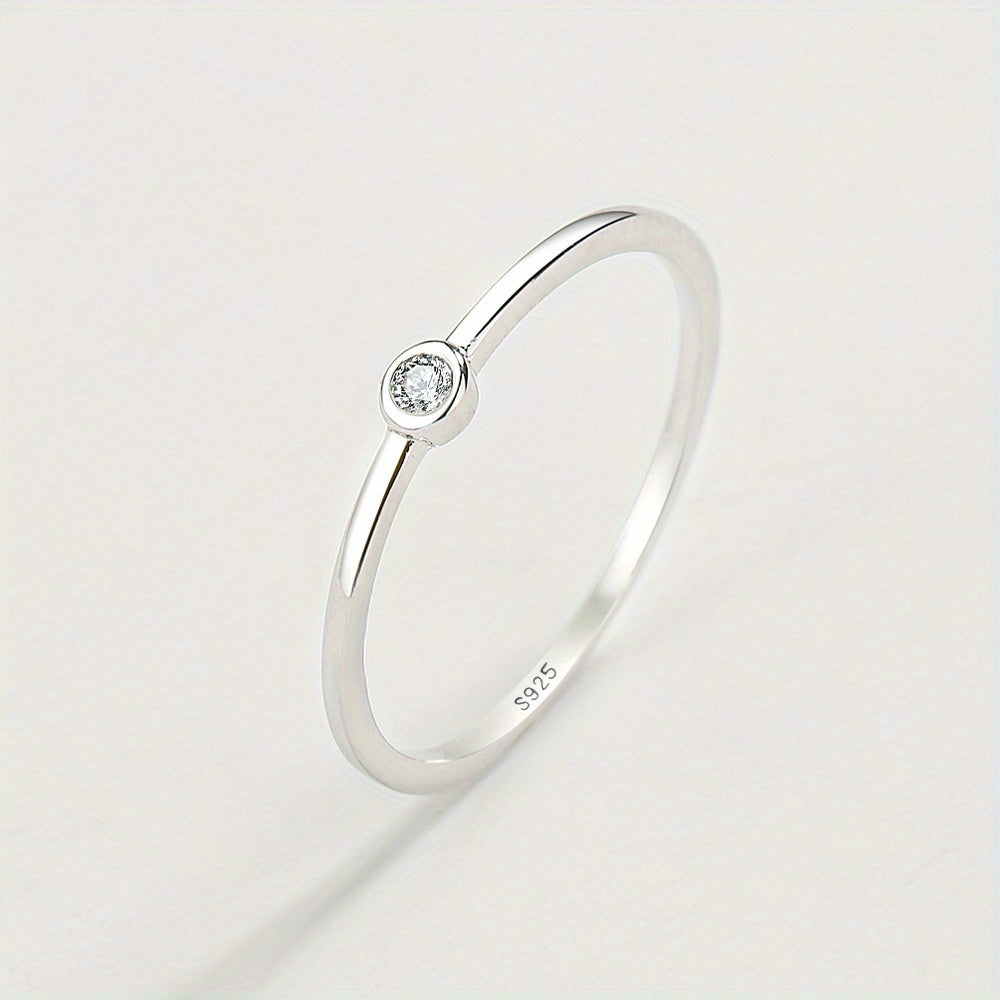 Sterling Silver Ring with Zirconia Inlay for Stacking and Gifts