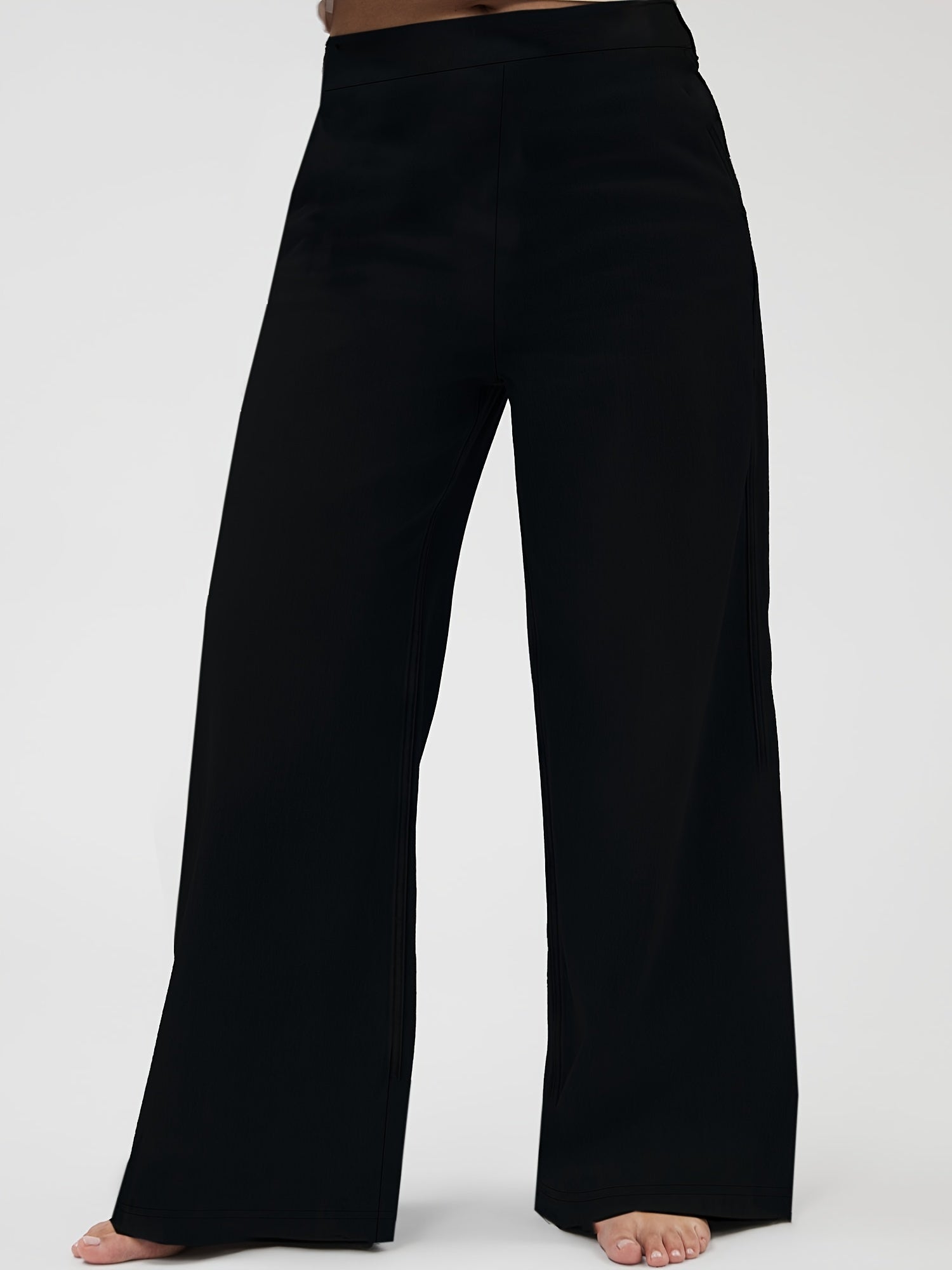 Women's Plus Size Black Stretchy High Waist Straight Leg Pants