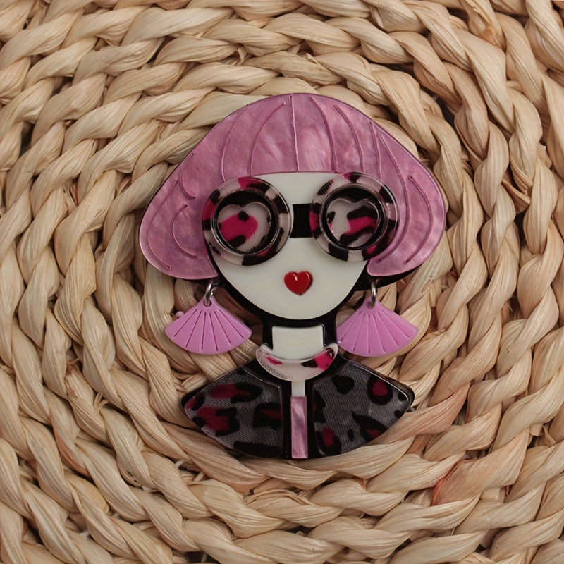 Rang-barang ayol yuz, shlyapa va ko'zoynaklar bilan akril brosh pin