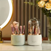 360-Degree Rotating Makeup Organizer Dustproof Compartments for Brushes Lipsticks Eyebrow Pencils