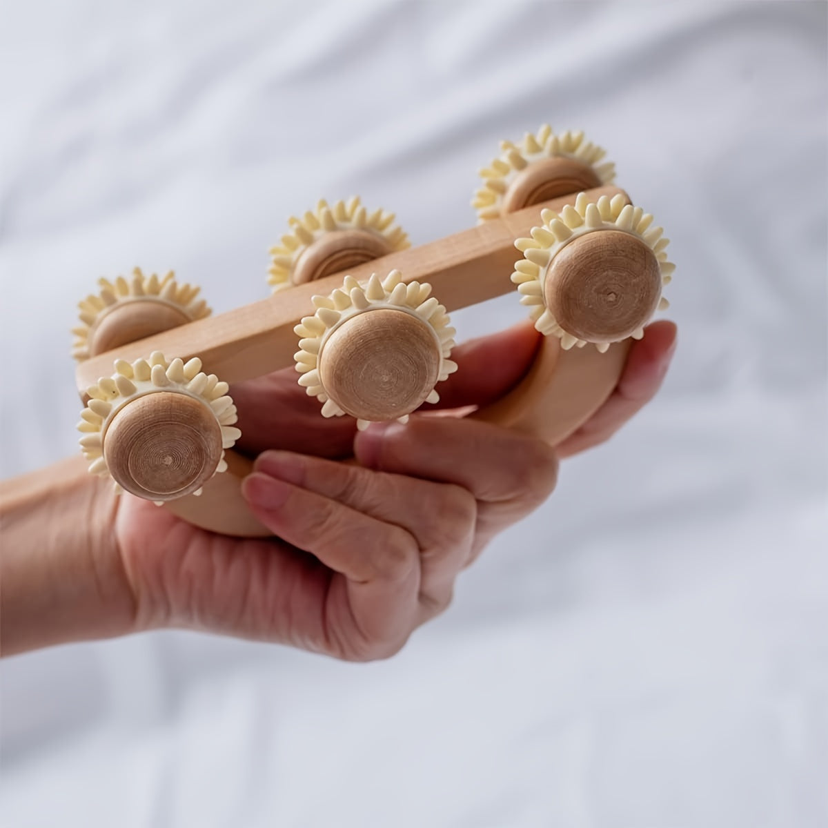 Wooden Back Massager with 6 Rolling Balls Non-Electric Unscented