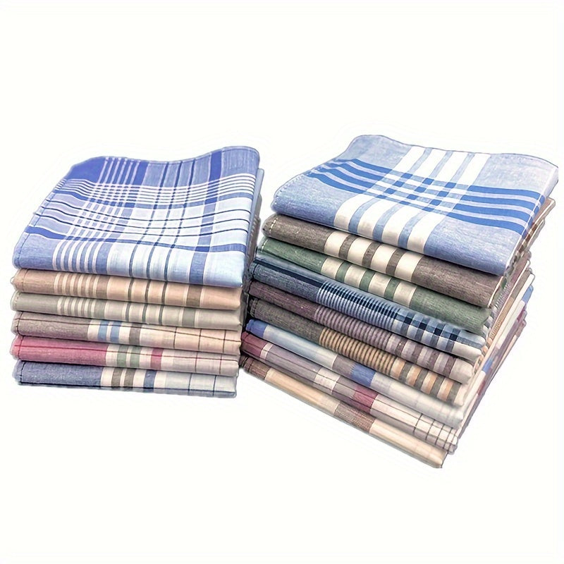 Set of 12 Men's and Women's Cotton Handkerchiefs in Assorted Colors and Styles