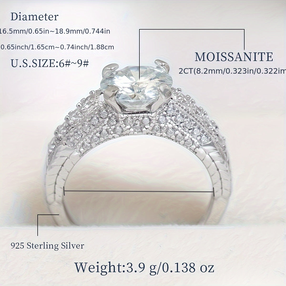 Sterling Silver Moissanite Ring 2ct Elegant Jewelry Gift Box Certificate