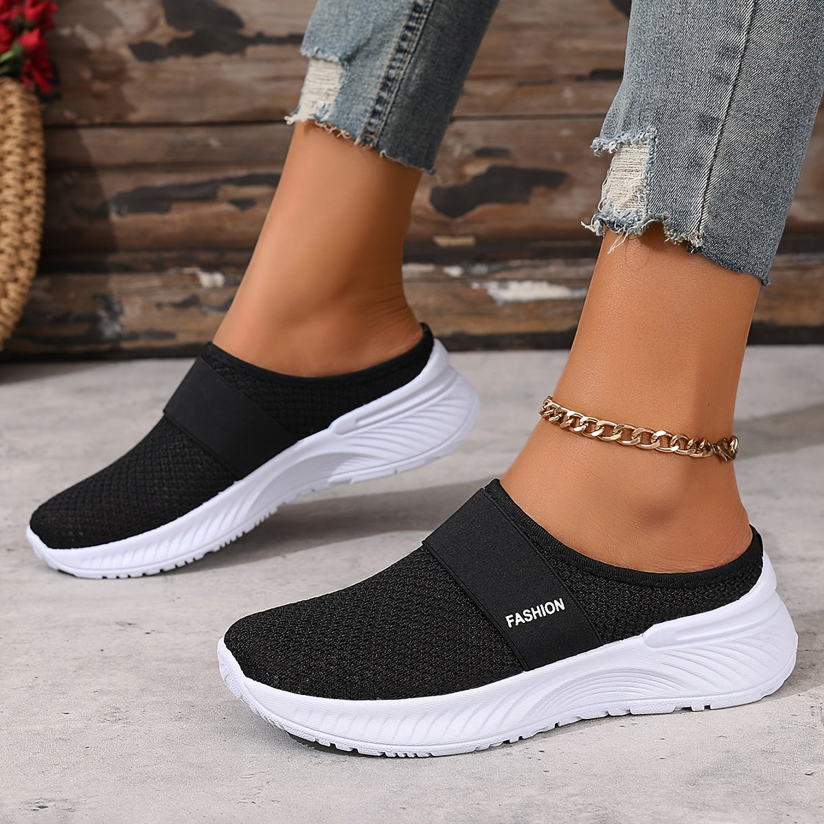Women's White Slip-On Sneakers Breathable Mesh Casual Shoes for Summer