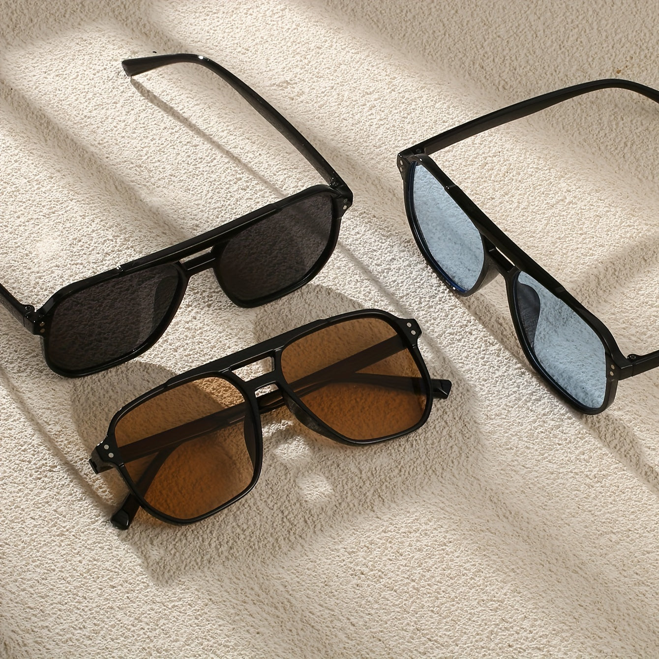 Women's Fashion Square Frame Glasses Set of 3 Geometric Pattern Anti-Glare Durable Plastic