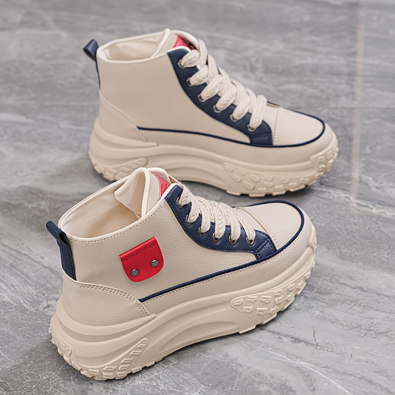 Women's Black PU Cover Platform Sneakers with Thick Sole and Zipper