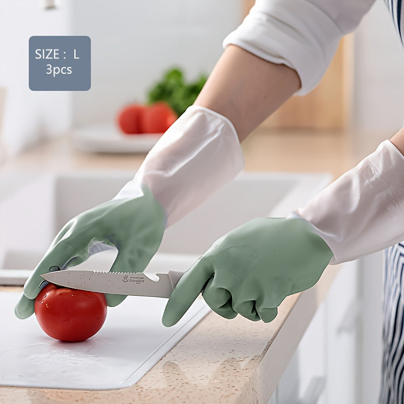 Three Pairs Waterproof Kitchen Cleaning Gloves Non-Slip Household Protection