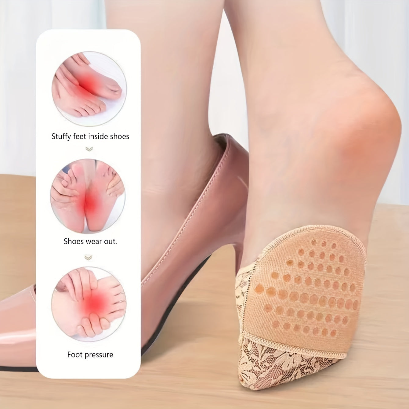 Women's Lace Forefoot Socks for Heels and Sports Shoes Thick Soft Toe Pads