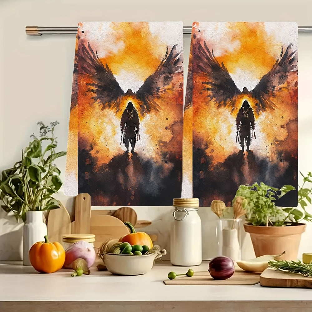 Soft Absorbent Kitchen Towels Set of 2 Native American Spirit Prayer 16x24 Inches