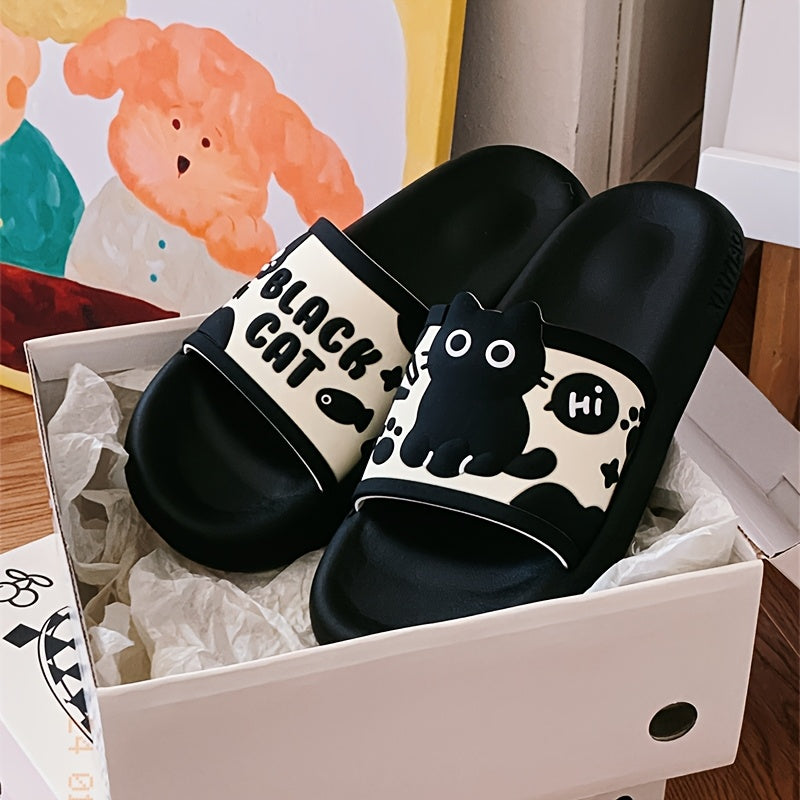 Women Black Cat Cartoon Slides Non-Slip EVA Casual Indoor Outdoor