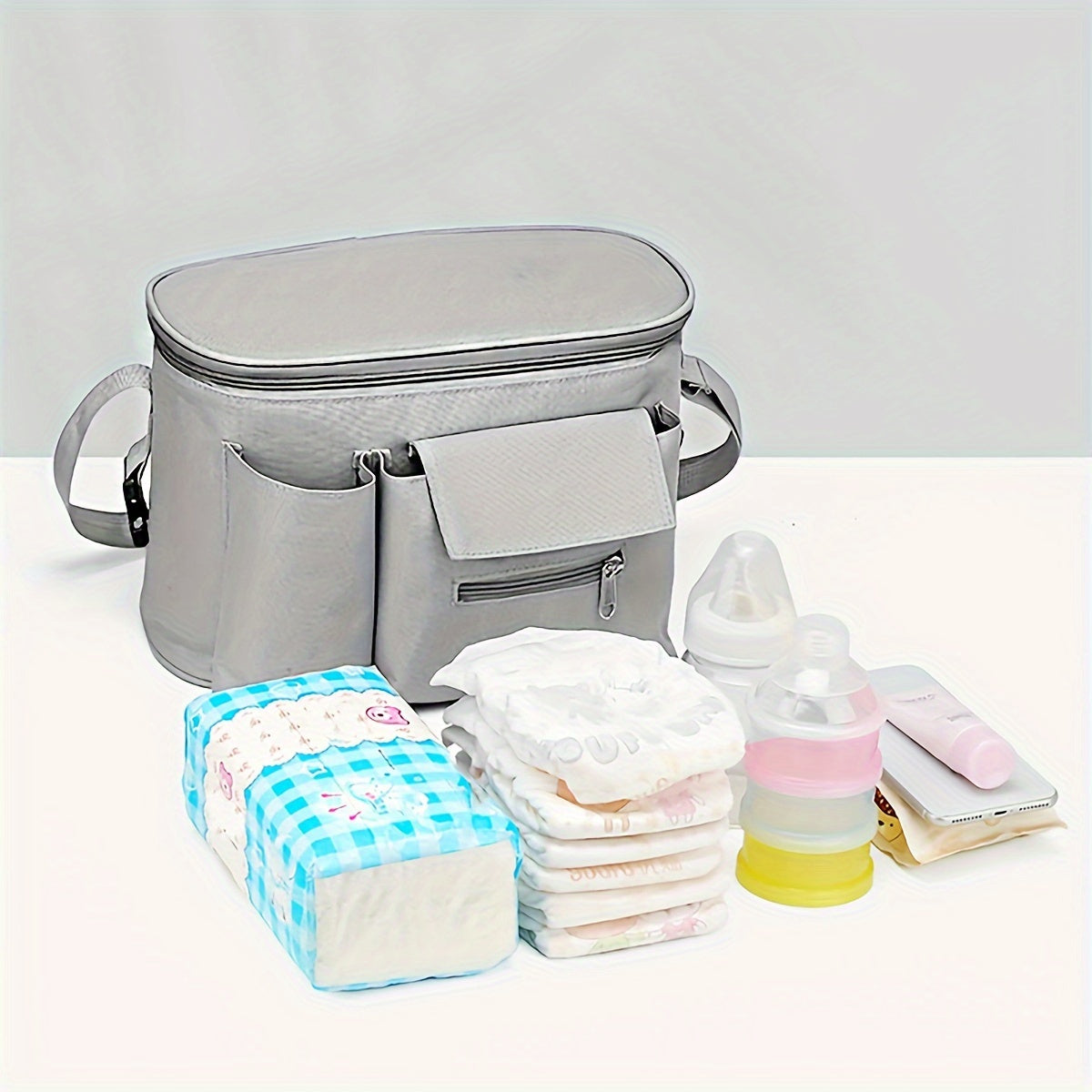 Organizador de cochecito espacioso con correa de hombro, bolsa de almacenamiento portátil para mamás ocupadas