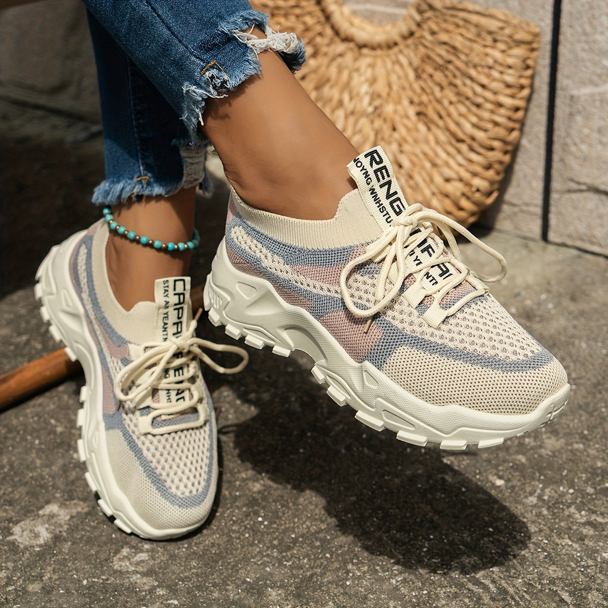 Women's Slip-On Sneakers with Height Boost Breathable Mesh White Pink