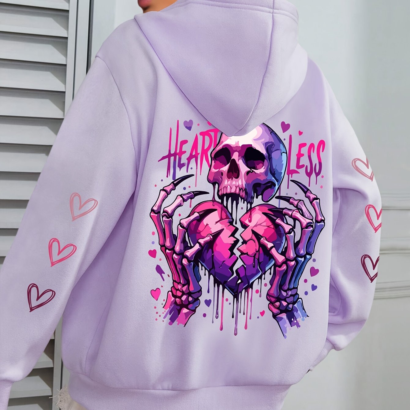 Plus Size Women's Heart Love Print Hoodie Long Sleeve Pullover