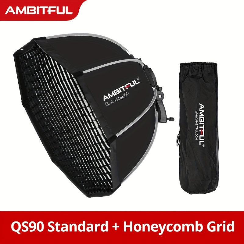 AMBITFUL Tez chiqarish sakkizburchakli yumshoq qutisi, to'r, tutqich va kameraning flashi uchun kran montaji - Polyester tolali yoritish diffuzori, studiya fotosuratlari uchun Godox TT520II V860III bilan mos keladi.
