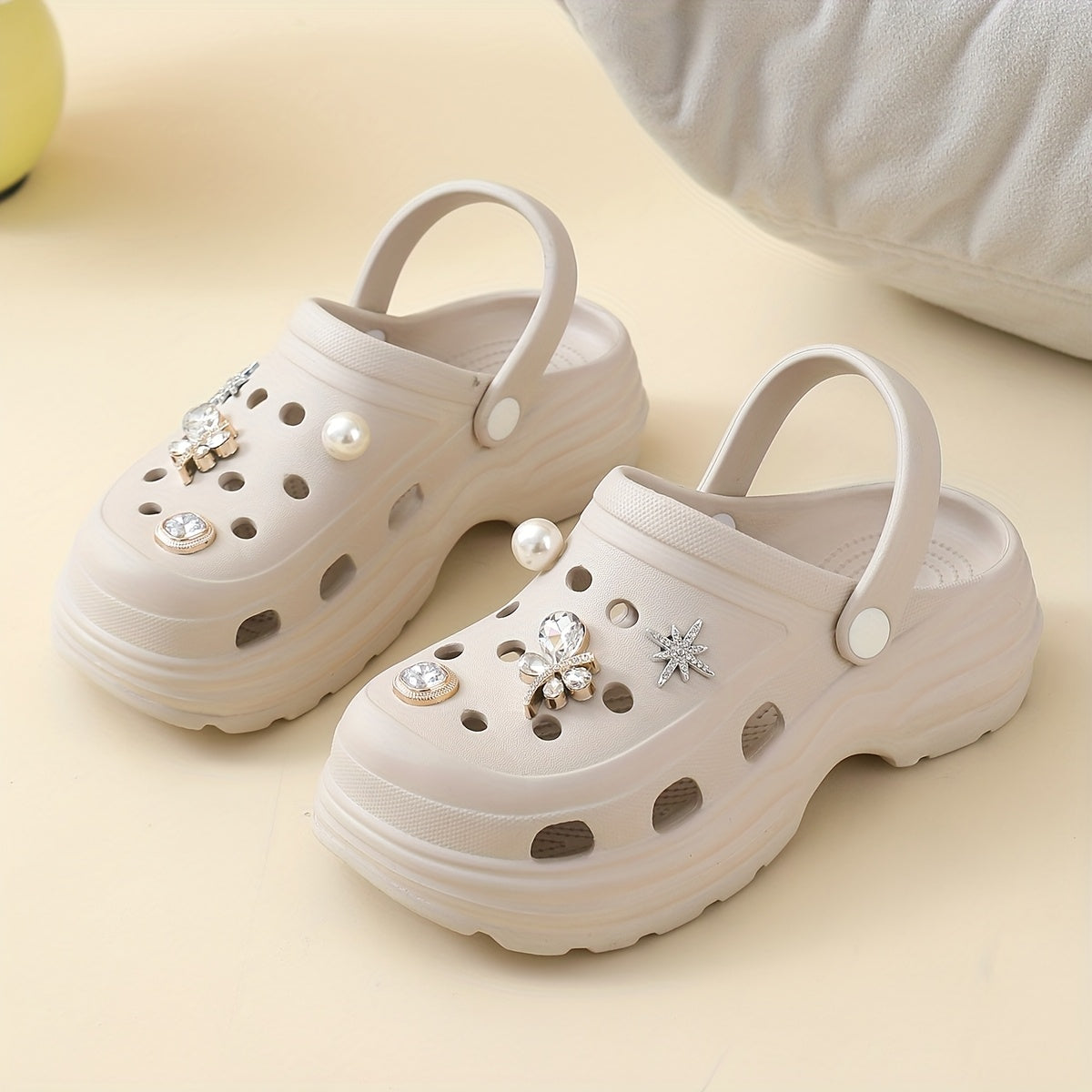 Women's Platform Sandals Non-Slip EVA Cushioned Insole Beige Black White