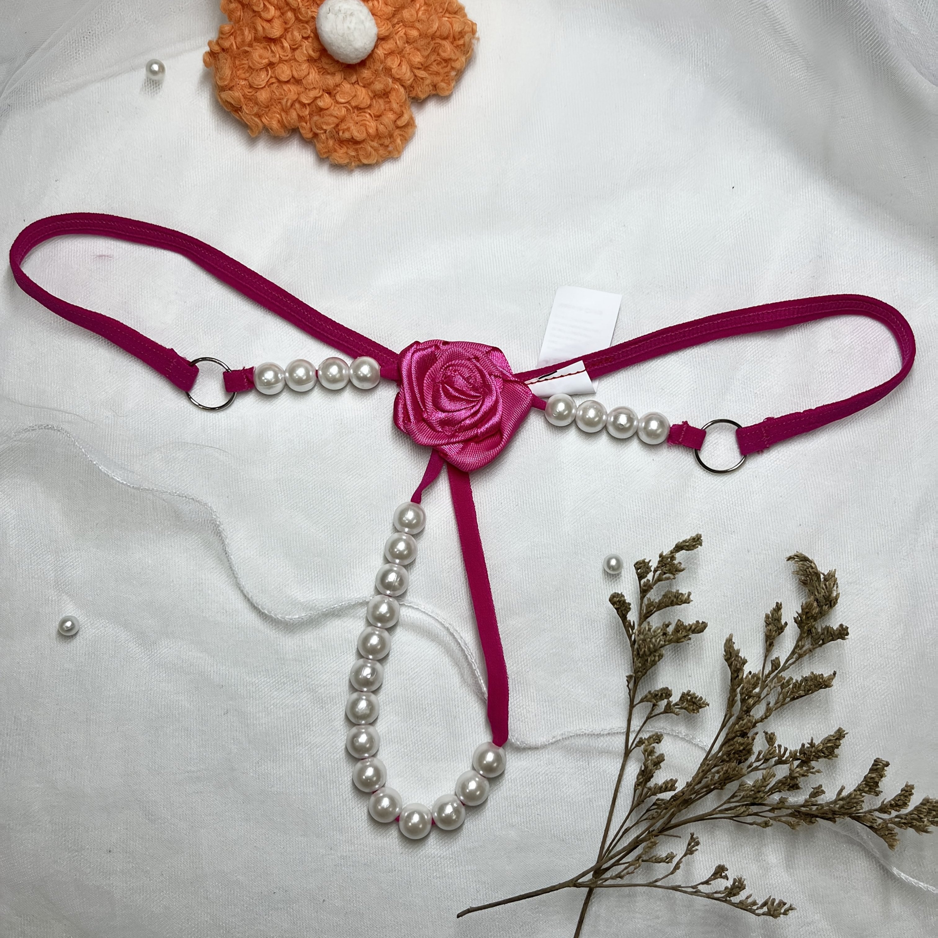 Women's Embroidered Rose G-String Lingerie Beaded Polyester Knit Adult Wear