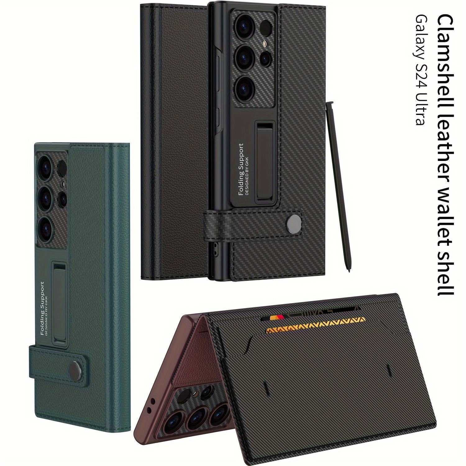 Leatherette Phone Case with Carbon Fiber Pattern for Samsung S24 Ultra Plus Card Storage Anti-Fall Protection