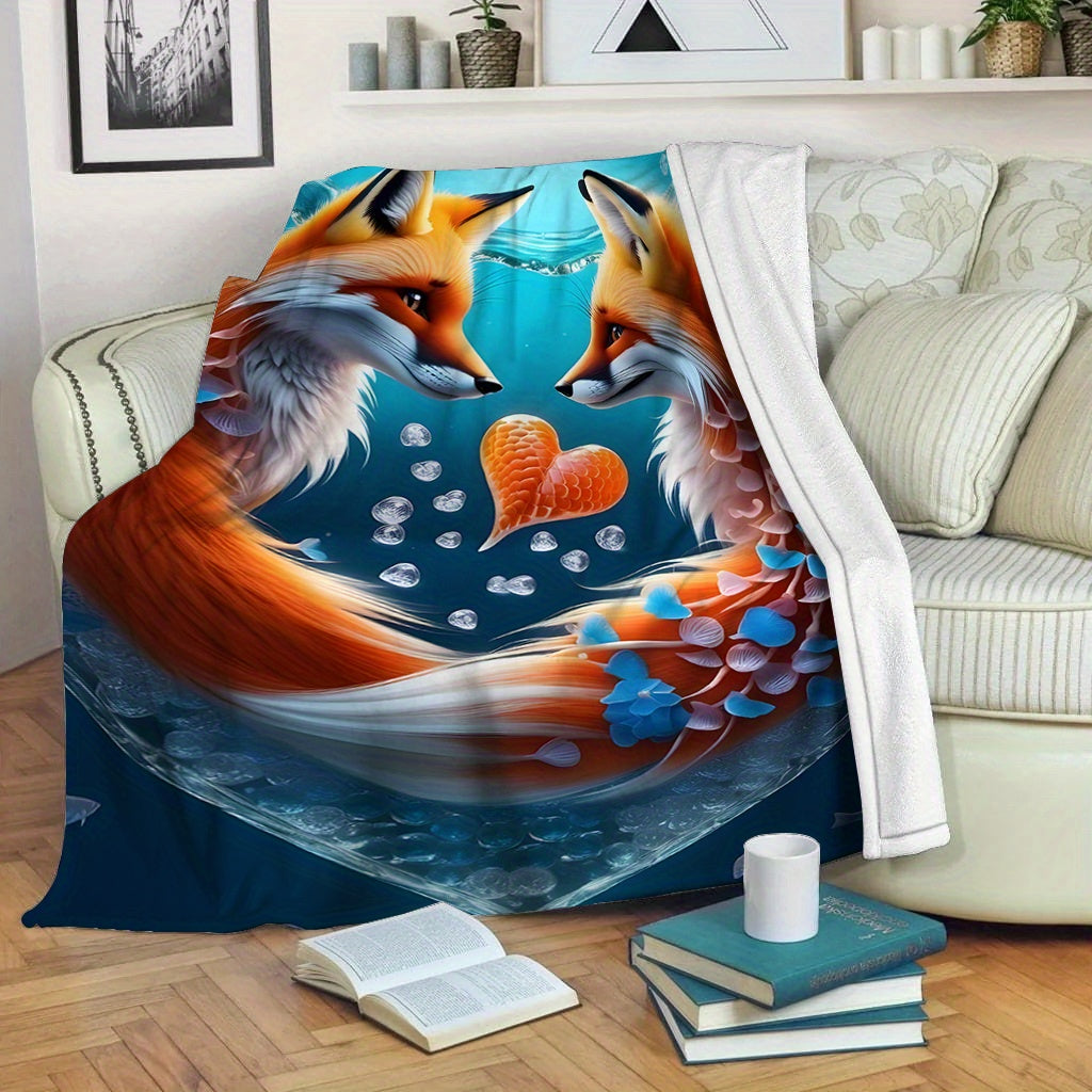 Fox Print Soft Throw Blanket for All Seasons Cozy Polyester Flannel Machine Washable