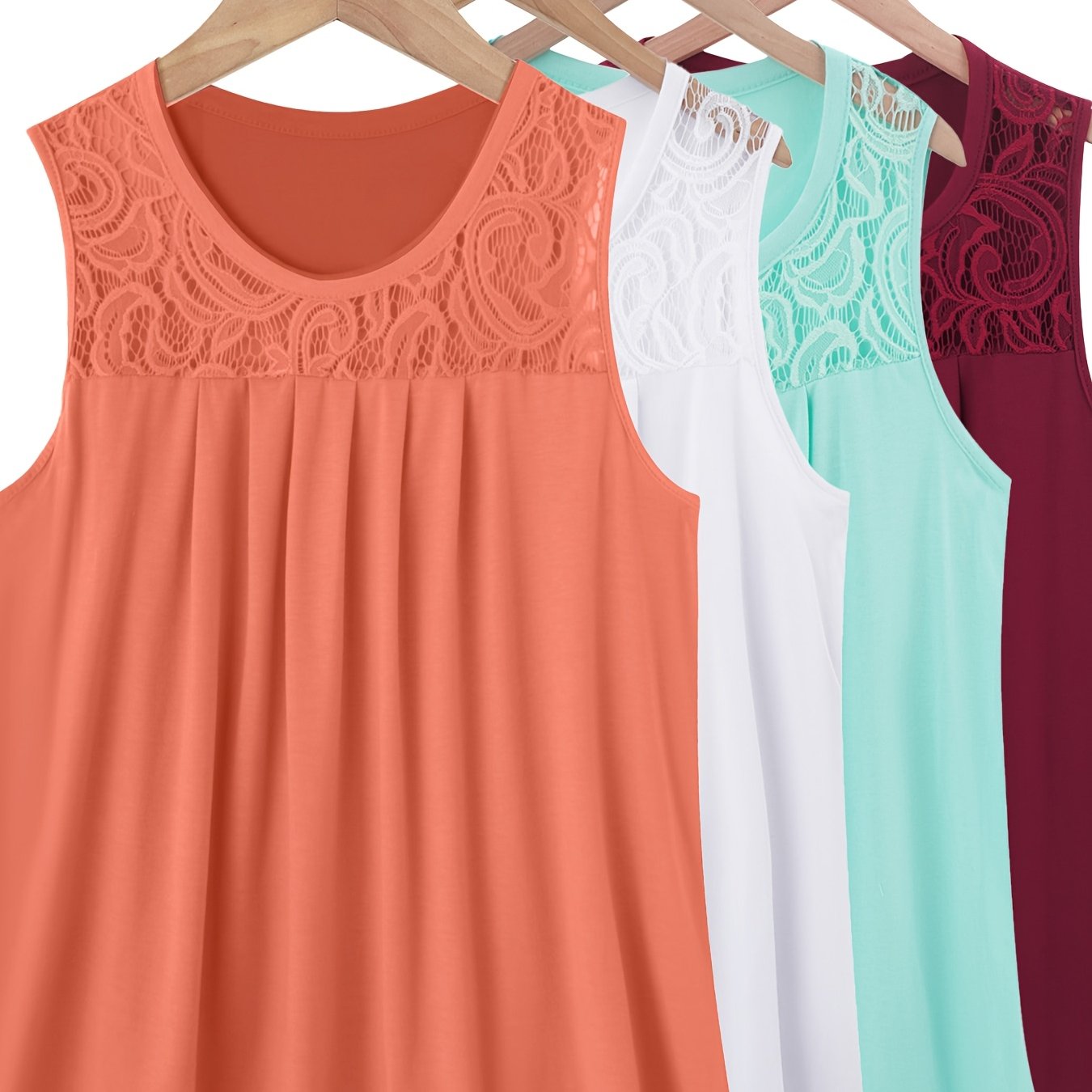 Women's Solid Color Lace Splicing Pleated Vest Set for Casual Vacation