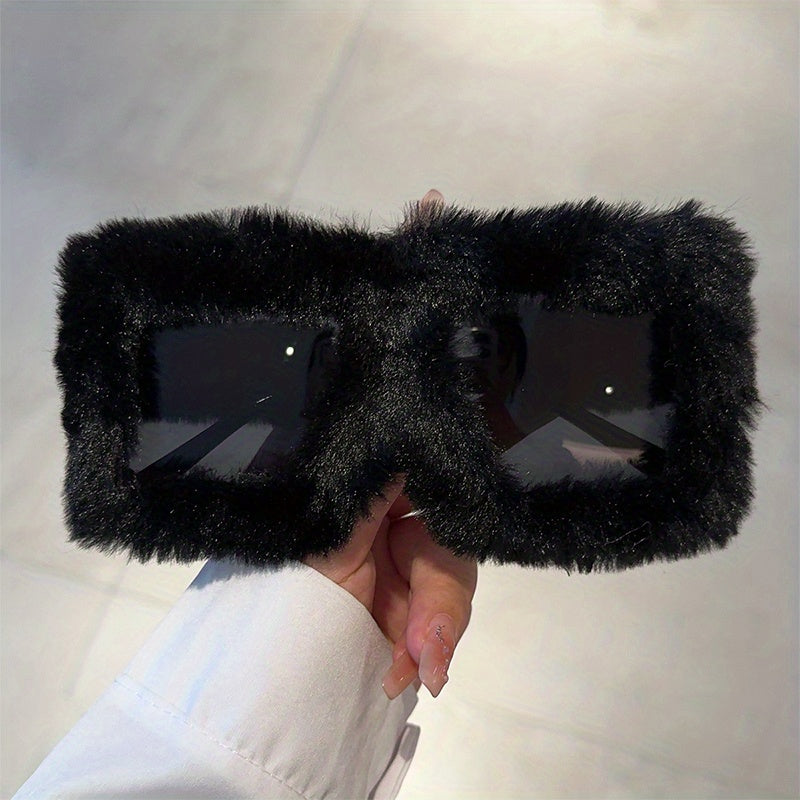 Unisex Fuzzy Plush Gradient Y2K Oversized Glasses for Beach and Party