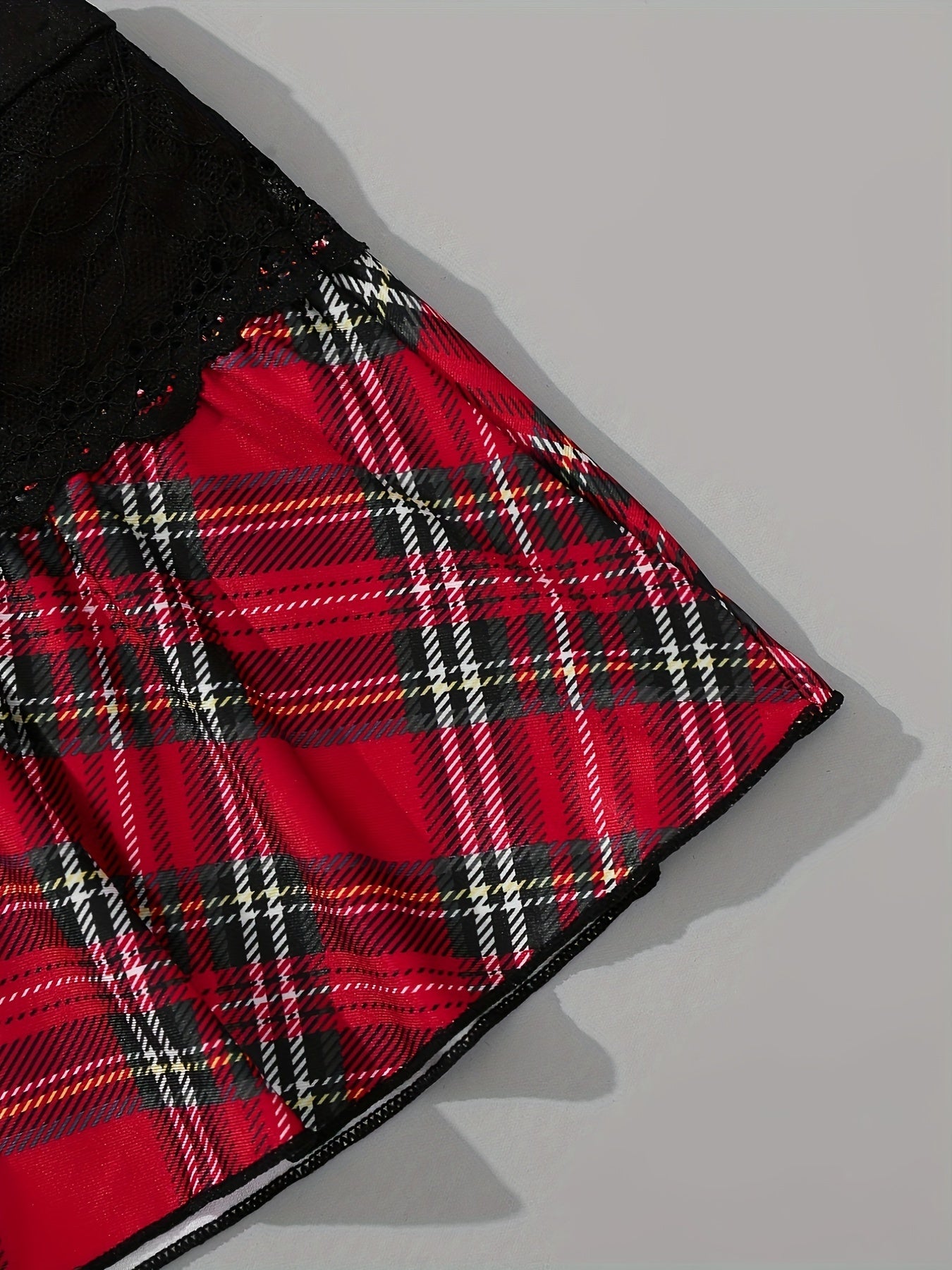 Women's Festival Costume Mesh Bra and Plaid Skirt Lingerie Set