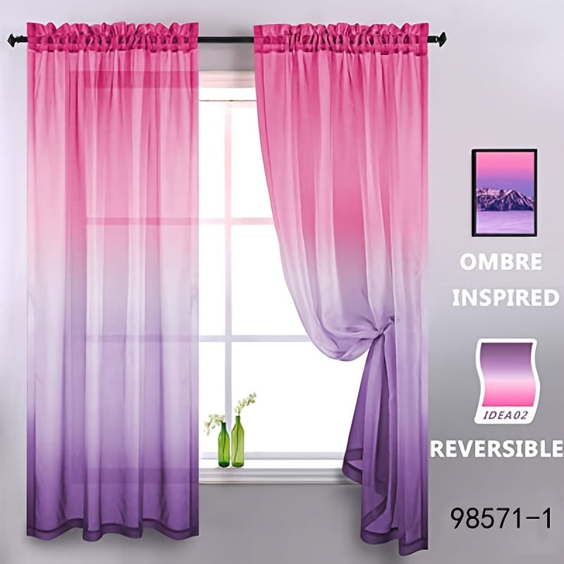 Gradient Sheer Curtains 1pc Two-Tone Top and Bottom Wear Rod Style Home Decor
