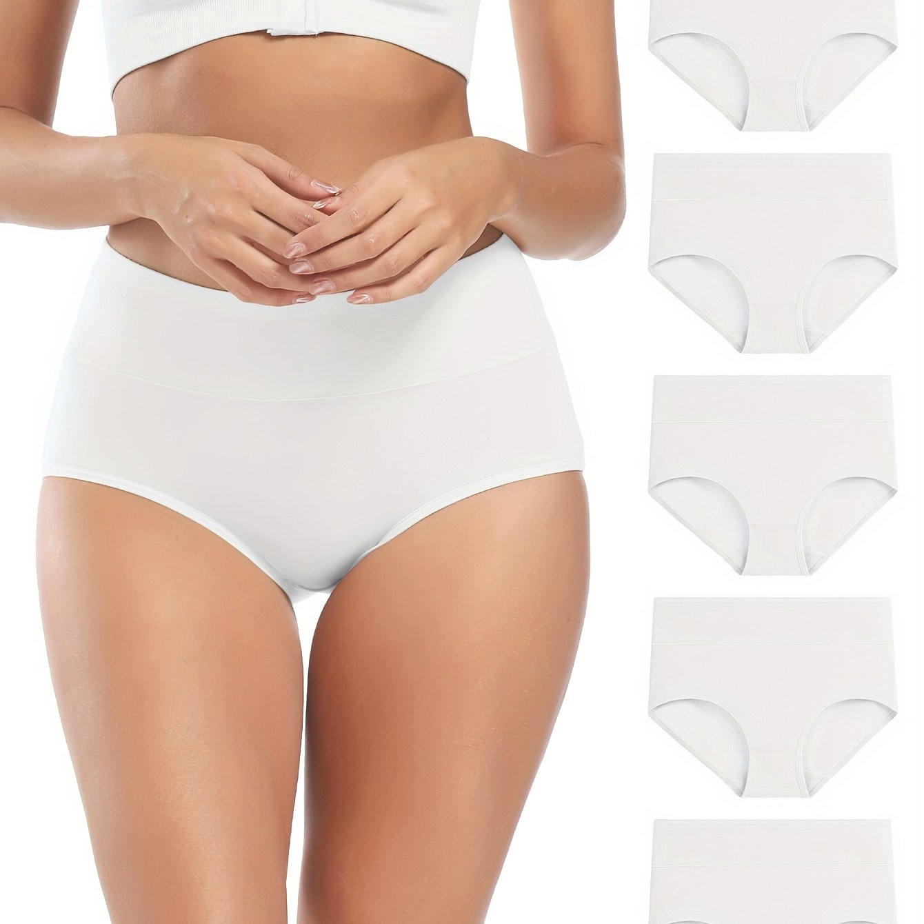 5-dona molasus ayollar uchun yuqori beldagi ichki kiyimlar, turli ranglarda, nafas oladigan va cho'ziluvchan, to'liq qoplash bilan.