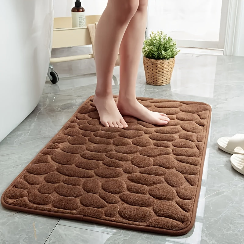 Red Memory Foam Bath Mat with Geometric Heart Design Non-Slip Quick-Dry Absorbent