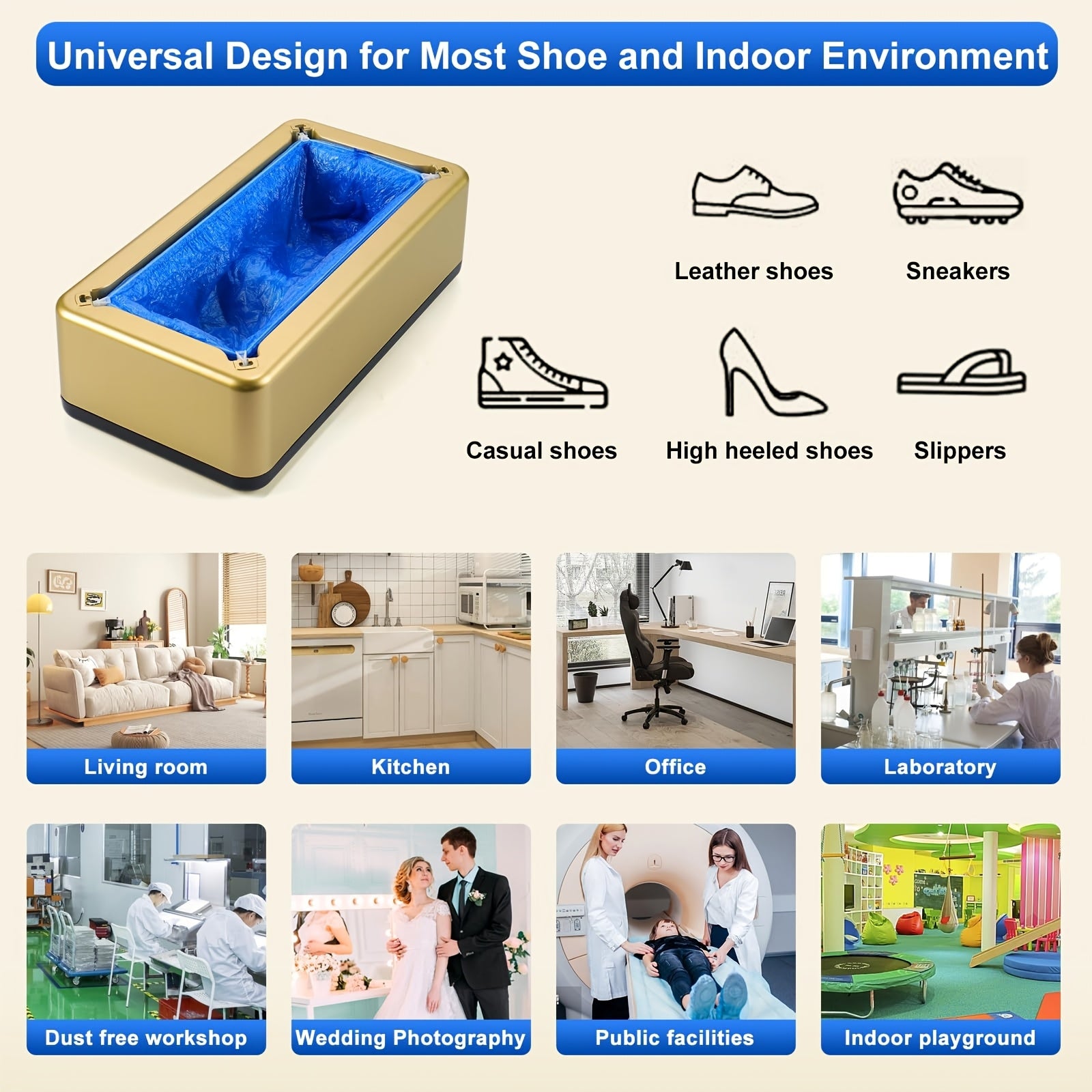 Automatic Shoe Cover Dispenser Plastic Carbon Fiber ABS Steel Frame Gold Finish