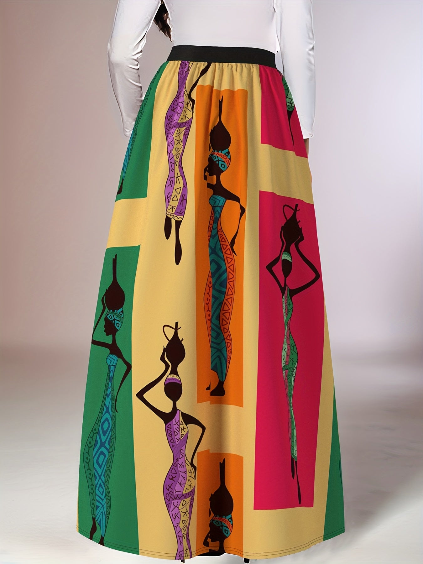 Women's Maxi Skirt Polyester Flowy Geometric Print Casual or Cultural Wear