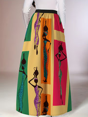 Women's Maxi Skirt Polyester Flowy Geometric Print Casual or Cultural Wear